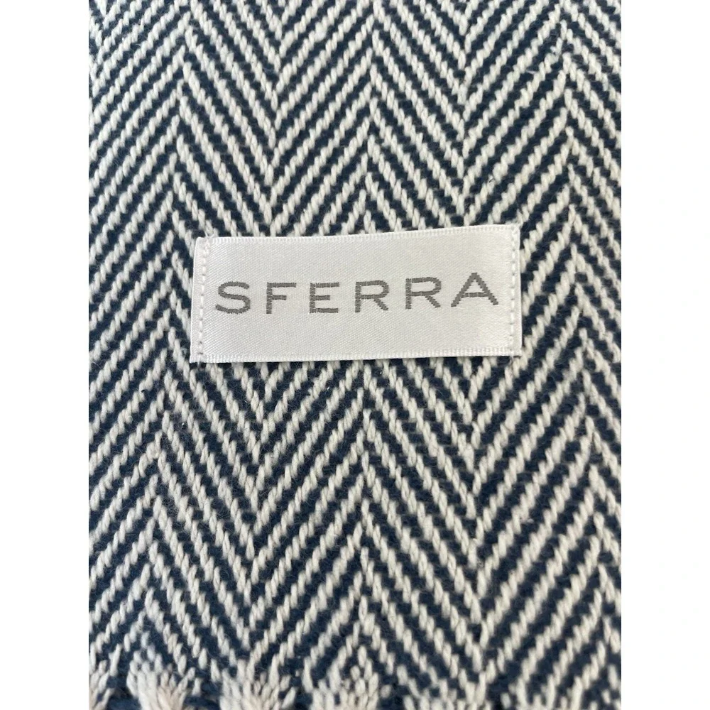 New SFERRA Blue Herringbone 51x71 Throw Blanket 100% Cotton Twisted Fringe NIB